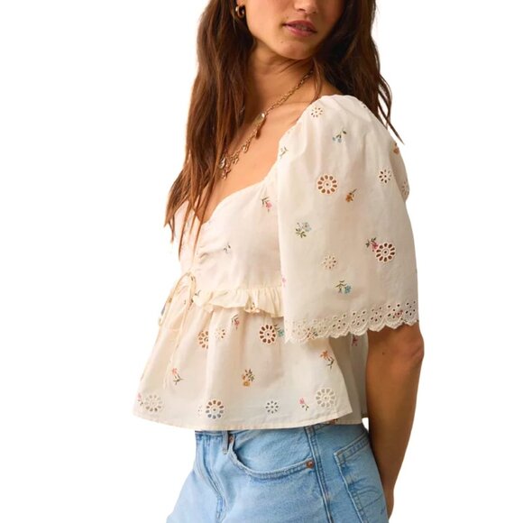 American Eagle Flutter Sleeve Eyelet Babydoll Peasant Blouse, Size Small - Picture 1 of 12